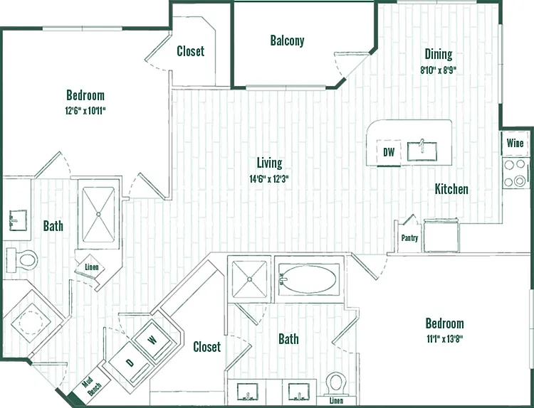 B2 | 2 bed 2 bath | 1129 sq ft B2 | 2 bed 2 bath | 1129 sq ft