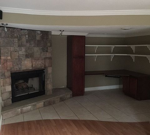 Den with Fireplace and Built-in Desk