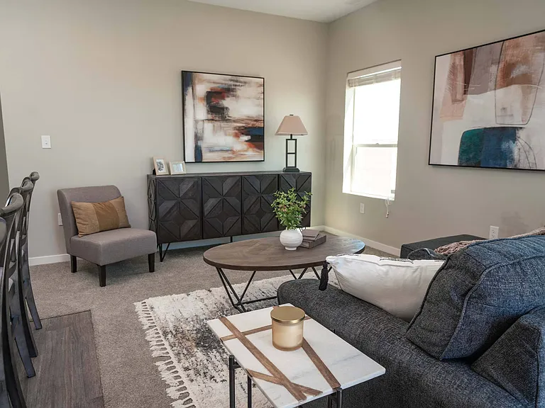 Living room in a unit at Heartland Flats Alliance.