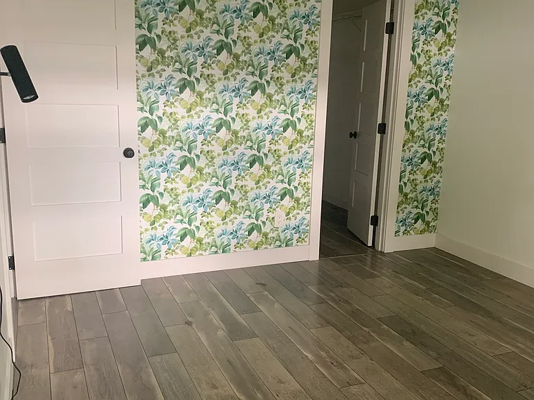 Bedroom (removable wallpaper) with walk-in closet
