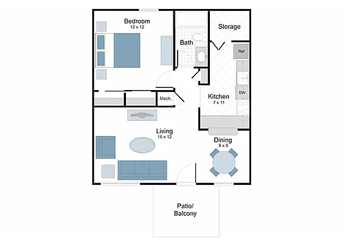 Floor plan 1 Bedroom/ 1 Bath