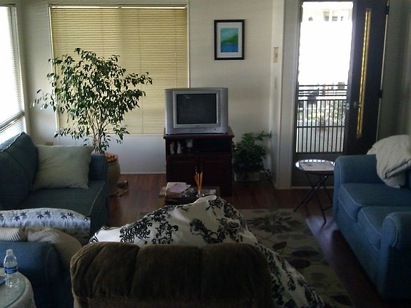 living room with new flooring