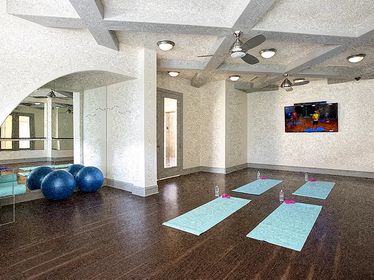 Fitness theater with virtual trainer for yoga and cardio