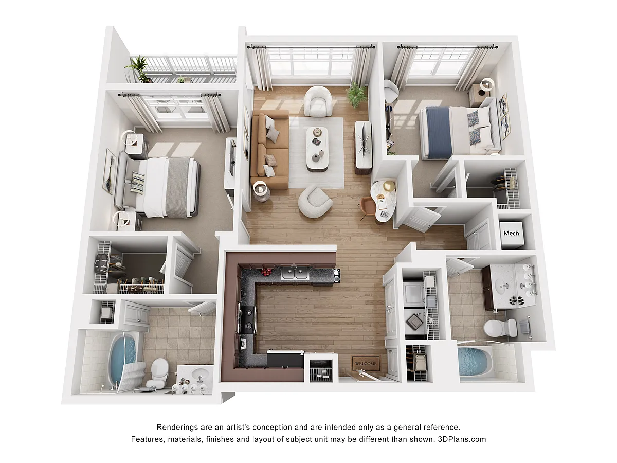 Floor plan B2 ELLIS - 2 Bedroom, 2 Bathroom