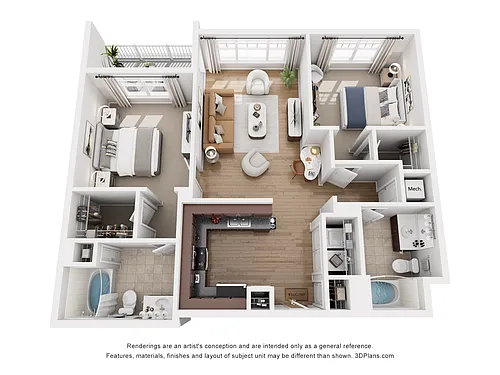 Floor plan B2 ELLIS - 2 Bedroom, 2 Bathroom