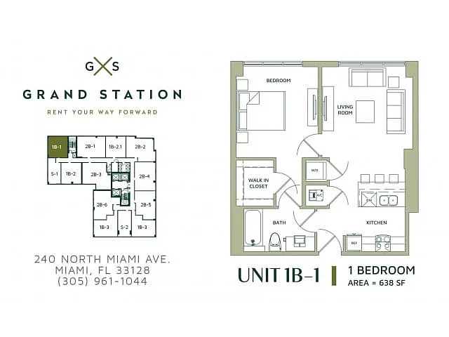 Floor plan 1 Bed 1 Bath (1B-1)