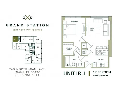 Floor plan 1 Bed 1 Bath (1B-1)