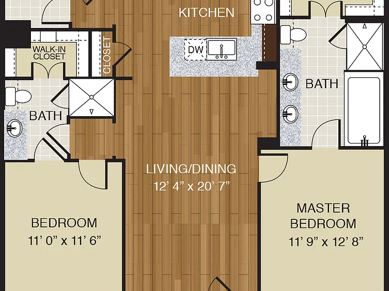 WaterWall Place - B1 - 2 Beds - 2 Baths - 1165 Sq. ft.