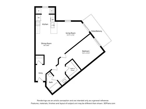 Floor plan Premium - 1 Bedroom, 1 Bath