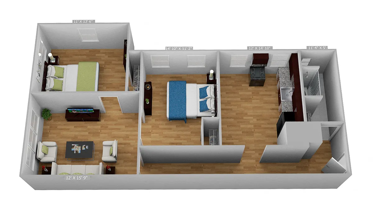 Floor plan Large 2 Bedroom 1 Bathroom