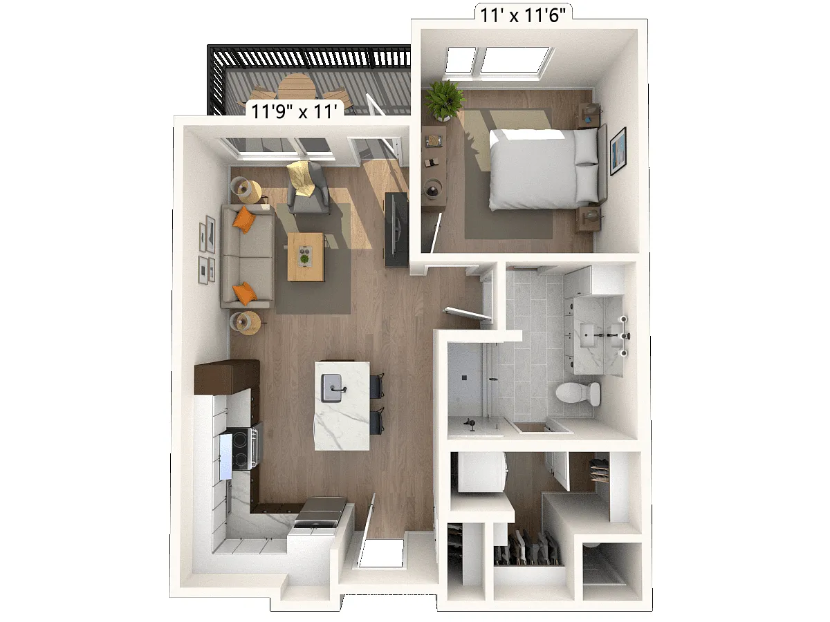 Floor plan 2A1.1 1x1 640 SF-FP