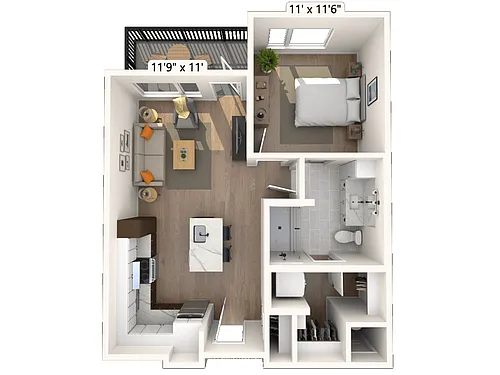 Floor plan 2A1.1 1x1 640 SF-FP