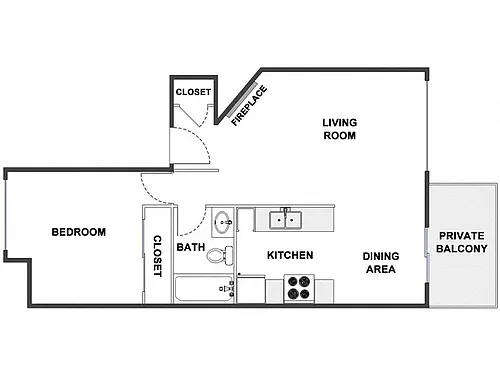 Floor plan 1 Bed / 1 Bath: Type B