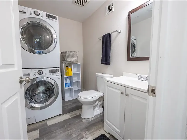 First floor bathroom, Full washer and dryer stack