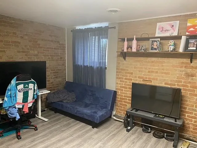 Exposed brick living room