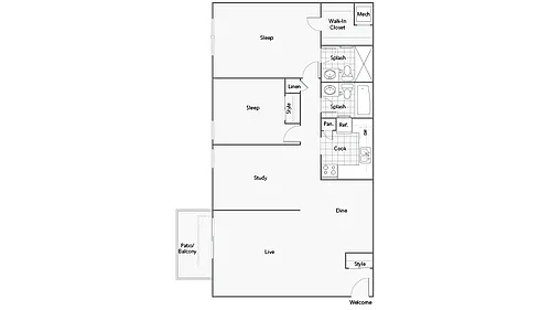 Floor plan 2 Bed 2 Bath C
