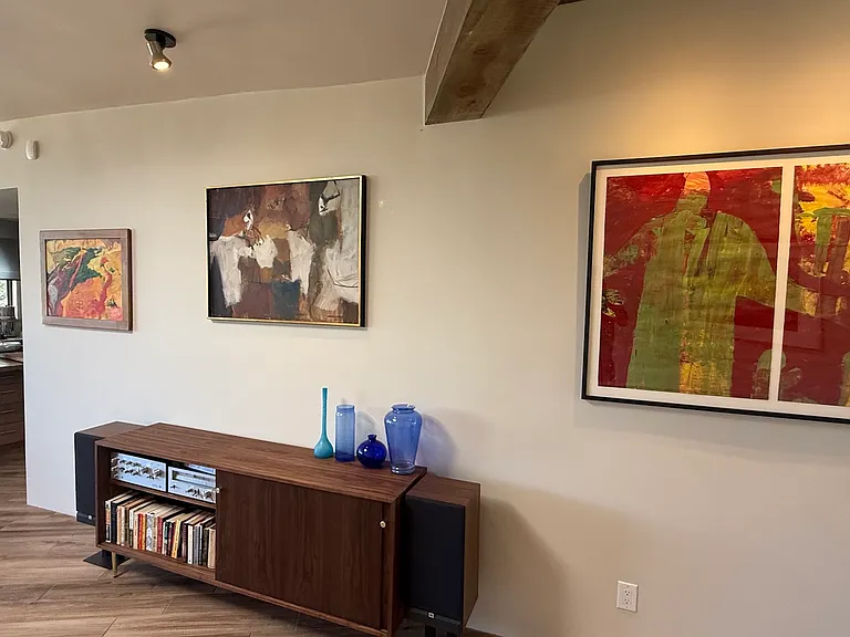 More local art and walnut stereo cabinet