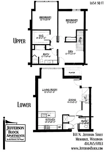Floor plan 2 Bed / 1.5 Bath + Den + Townhouse - 1,654 SF
