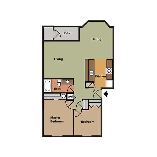 Floor plan 2 Bedroom, 1 Bathroom