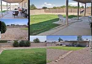 Low care landscaping, house long patio/porch, even some grass for the kiddos