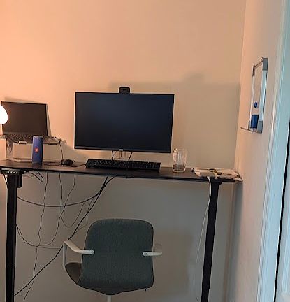 View of bedroom extension with standing desk setup