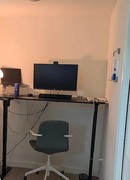 View of bedroom extension with standing desk setup