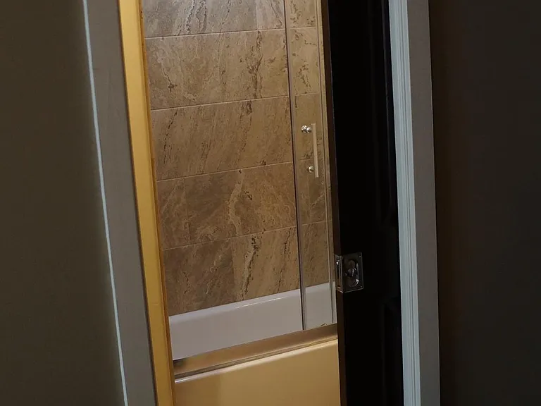 Bathroom with pocket door.