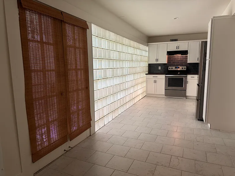 Kitchen, new tile + brand new fridge!