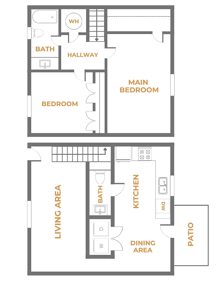 Floor plan Two Bedroom, 1.5 Bathroom Townhome - Renovated
