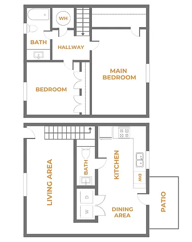 Floor plan Two Bedroom, 1.5 Bathroom Townhome - Renovated