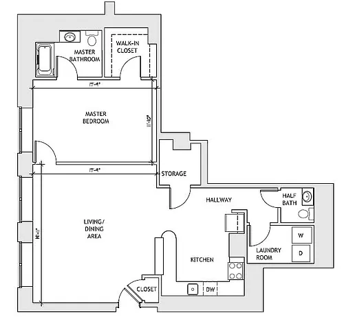 Floor plan 1BD 1.5BA