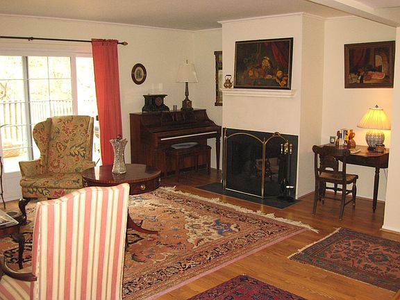 living room and fireplace