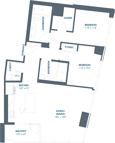 Floor plan 2BR 2BA (1224 SF)