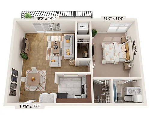 Floor plan One Bedroom A1C