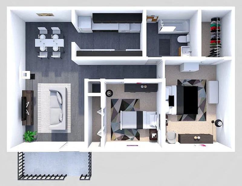 Floor plan B1 2 BEDROOM 1 BATH