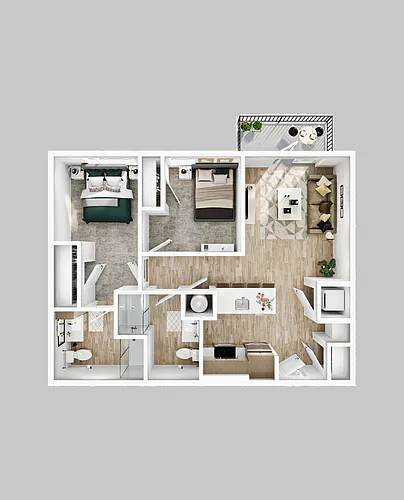 Floor plan 2BR/2BA - B3 Balcony