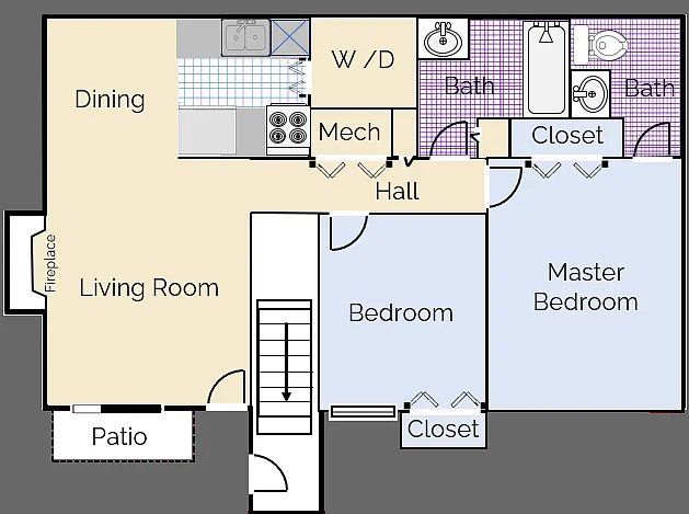 Floor plan 2 bedroom 1.5 bath