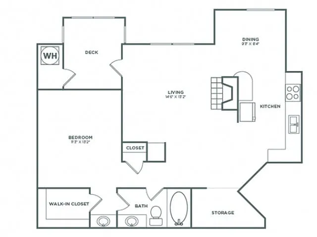 Floor plan One Bedroom One Bath (803 SF)