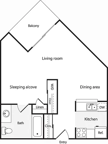 Floor plan 1 Bedroom B with WD