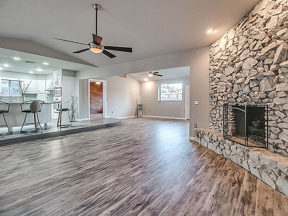 White stone fireplace