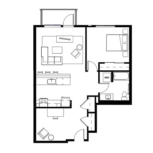Floor plan One Bed + Den 26