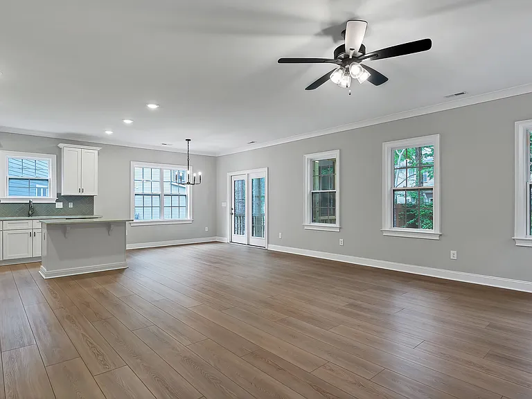 living area and dining room