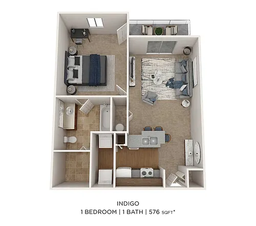 Floor plan One Bedroom-576 sqft