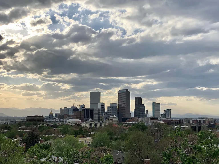view from the roof -- can see from pikes peak to longs peak