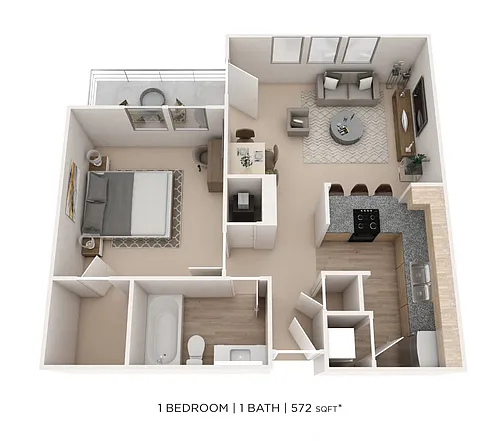 Floor plan One Bedroom - 572 sqft