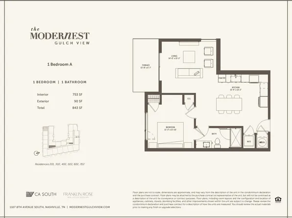 1 Bedroom Plan, Modernist Gulch View
