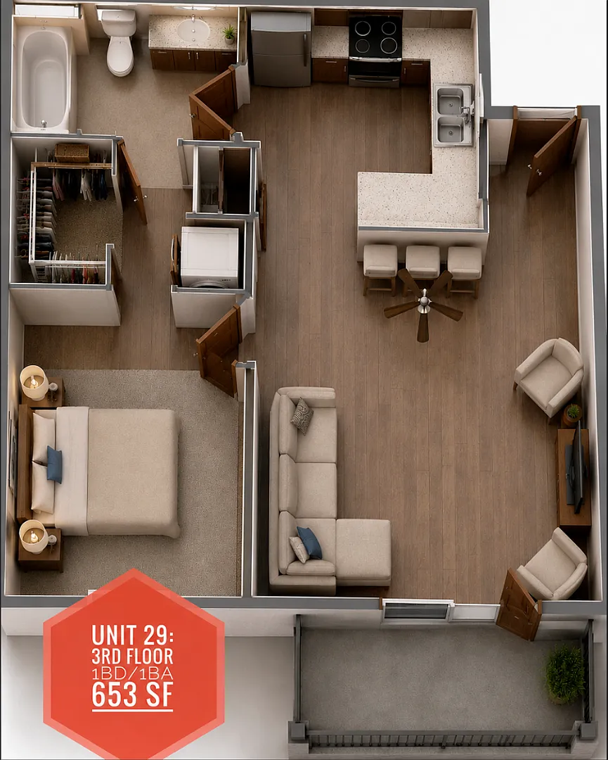 1 BD 1 BA 3rd Floor corner unit w/ wood view — Photo 3