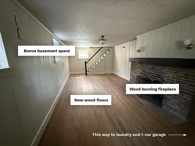 A bonus for those hot summer days; a partially finished basement with new flooring, fireplace, pocket windows and access to the laundry and garage. Perfect as a 2nd living room, workout space, playroom or man cave.