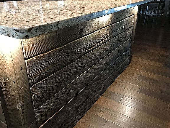 Barn wood wrapped island