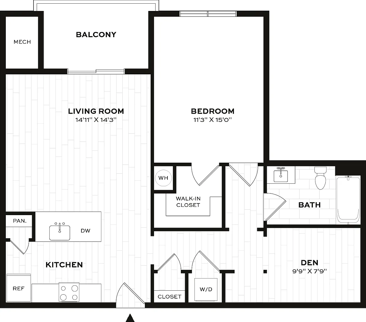 Floor plan 1 Bed/1 Bath Den-C3